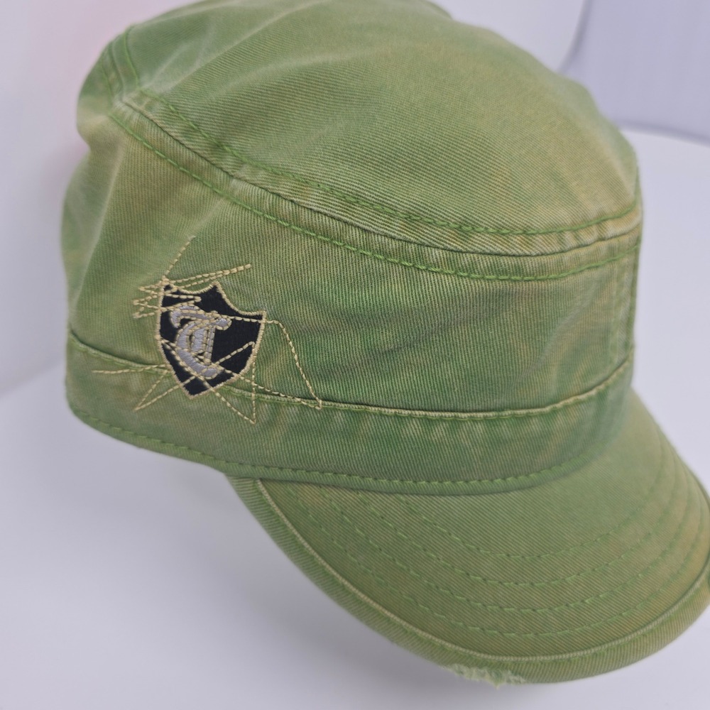 HYP Military Cadet Cap 59cm Lg Distressed Cotton Twill Strapback Olive Green Y2K
